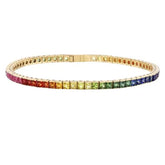 12.50 Carat Natural Princess Cut Rainbow Colored Tennis Bracelet 14K Yellow Gold